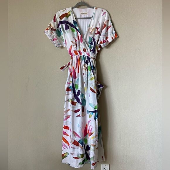 Mara Hoffman x Anthropologie Maui Midi Xylophone White Dress Wrap Floral Size S - Picture 7 of 9